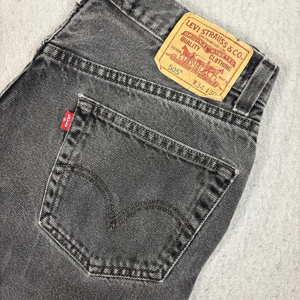 Levis 505 Regular Fit Jeans Mens 34x30 Black Denim Straight Leg Pants